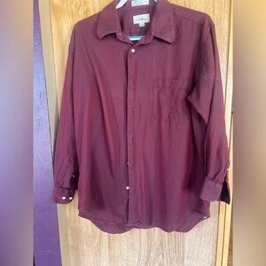 Men's Louis Roth Long Sleeve Maroon Button Down Collared Dress Shirt 16 1/2‎